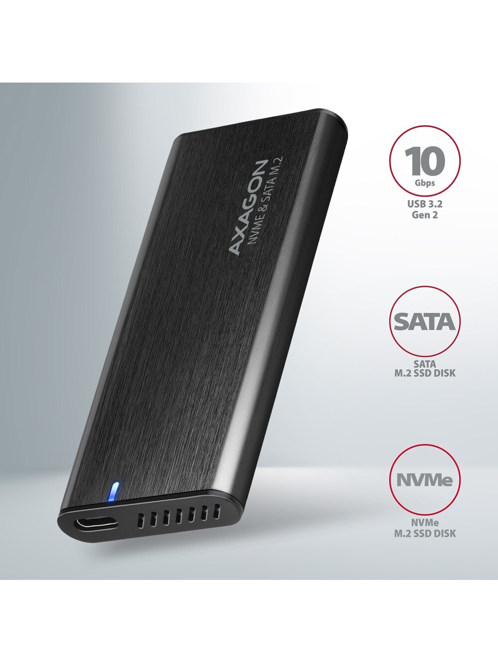 AXAGON External USB-C 3.2 Gen 2 metal box for M.2 NVMe & SATA SSD disks | EEM2-SB2 1 AXAGON External USB-C 3.2 Gen 2 metal box for M.2 NVMe & SATA SSD disks | EEM2-SB2 1