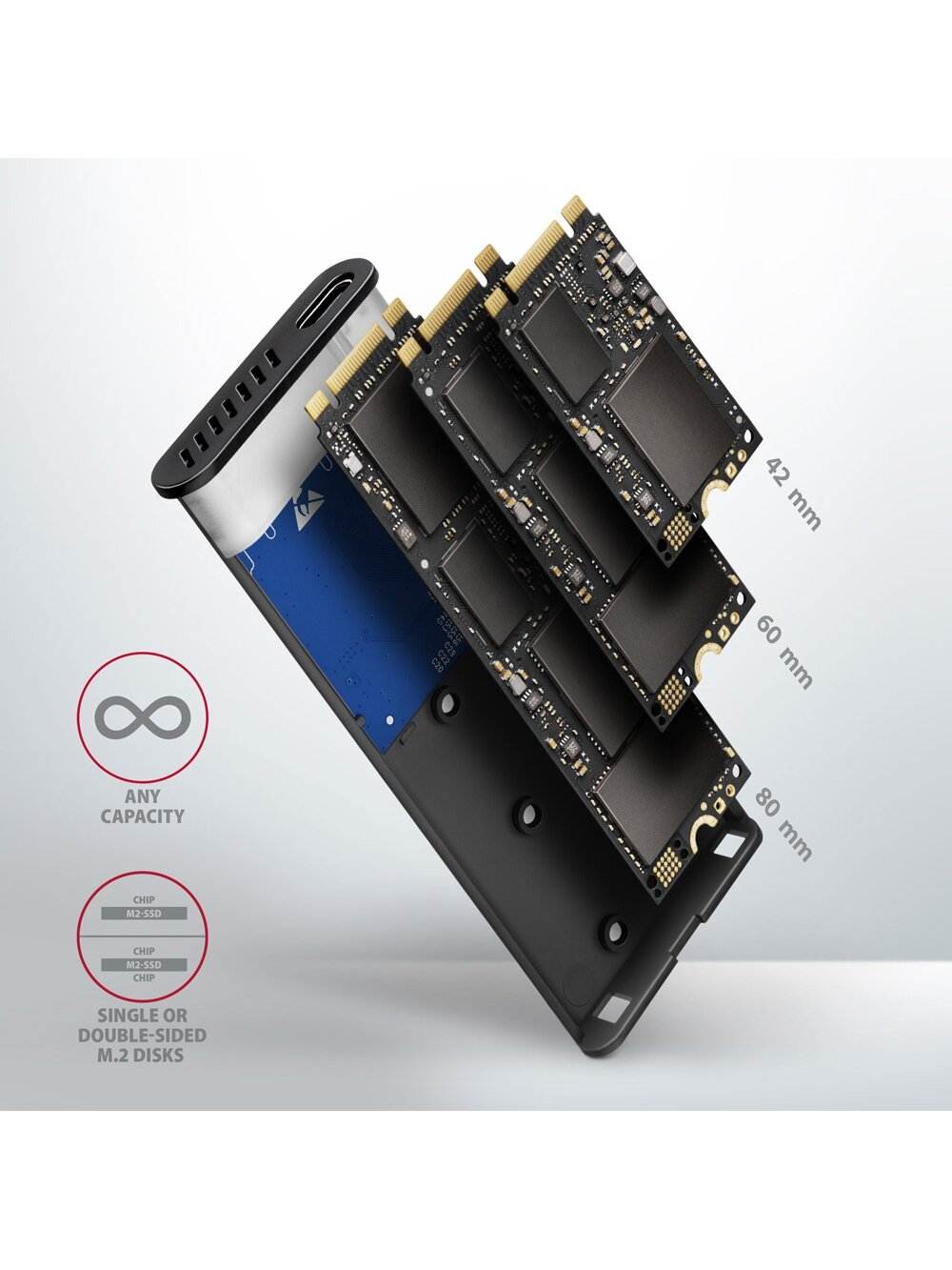 AXAGON External USB-C 3.2 Gen 2 metal box for M.2 NVMe & SATA SSD disks | EEM2-SB2 8 AXAGON External USB-C 3.2 Gen 2 metal box for M.2 NVMe & SATA SSD disks | EEM2-SB2 8
