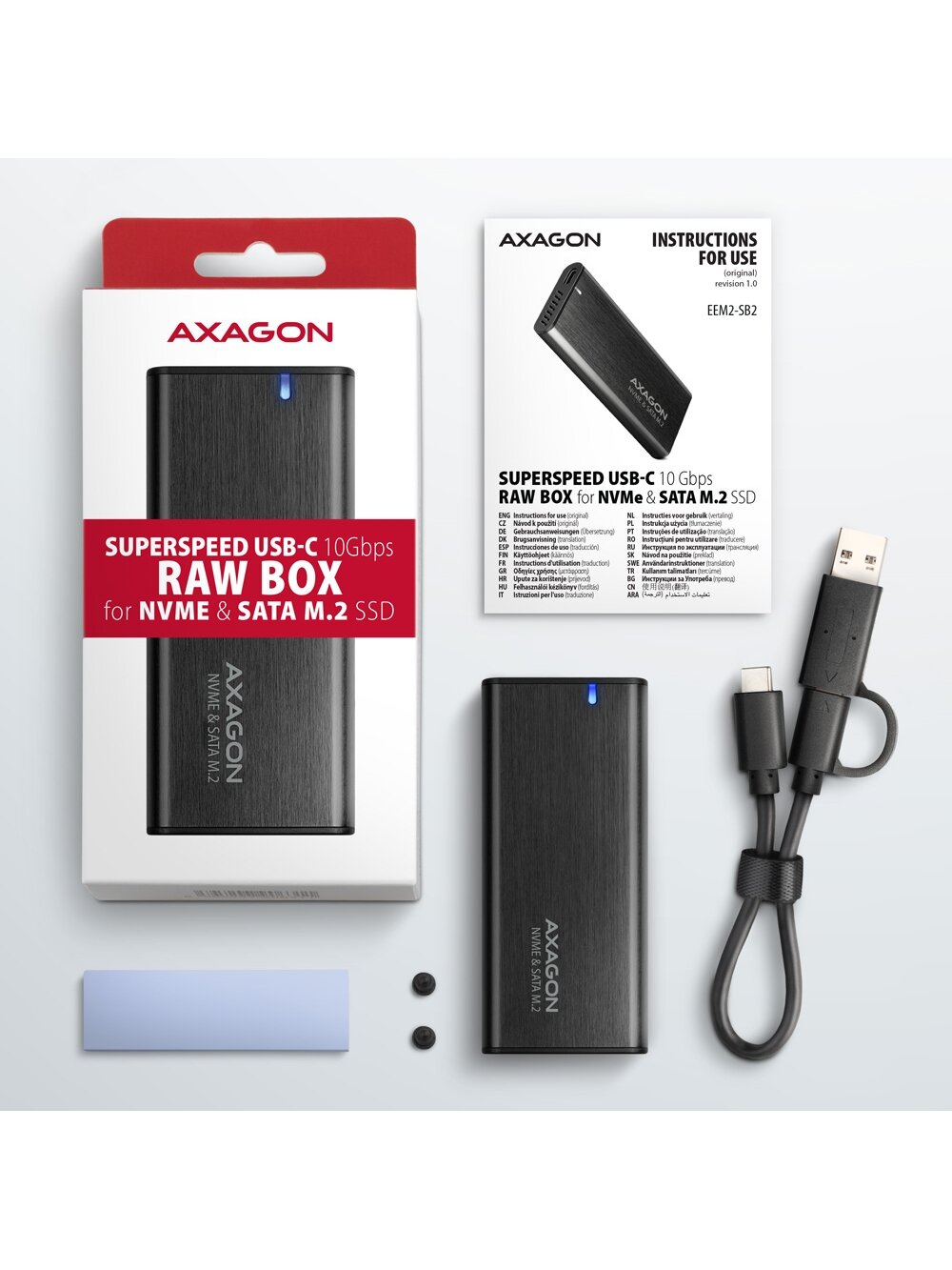 AXAGON External USB-C 3.2 Gen 2 metal box for M.2 NVMe & SATA SSD disks | EEM2-SB2 10 AXAGON External USB-C 3.2 Gen 2 metal box for M.2 NVMe & SATA SSD disks | EEM2-SB2 10