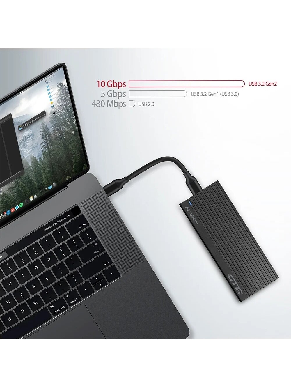 AXAGON External USB-C 3.2 Gen 2 metal box for M.2 NVMe SSDs | EEM2-GTR 3
