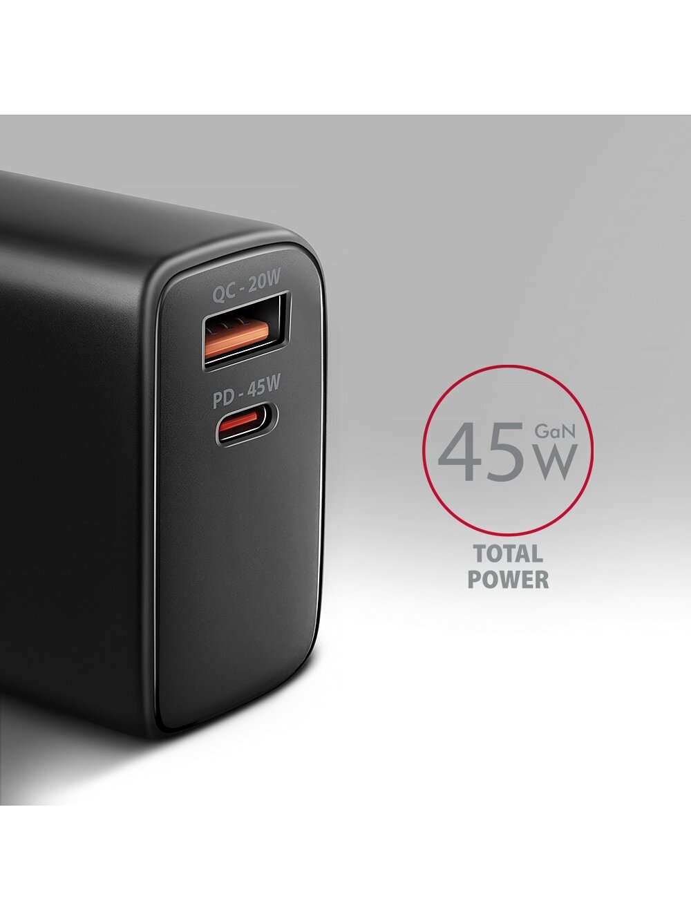 AXAGON GaN wallcharger 2x port (USB-A + USB-C), PD3.0/PPS/QC4+/SFC2.0/AFC/SCP/FCP/Apple, 45W | ACU-PQ45 1 AXAGON GaN wallcharger 2x port (USB-A + USB-C), PD3.0/PPS/QC4+/SFC2.0/AFC/SCP/FCP/Apple, 45W | ACU-PQ45 1