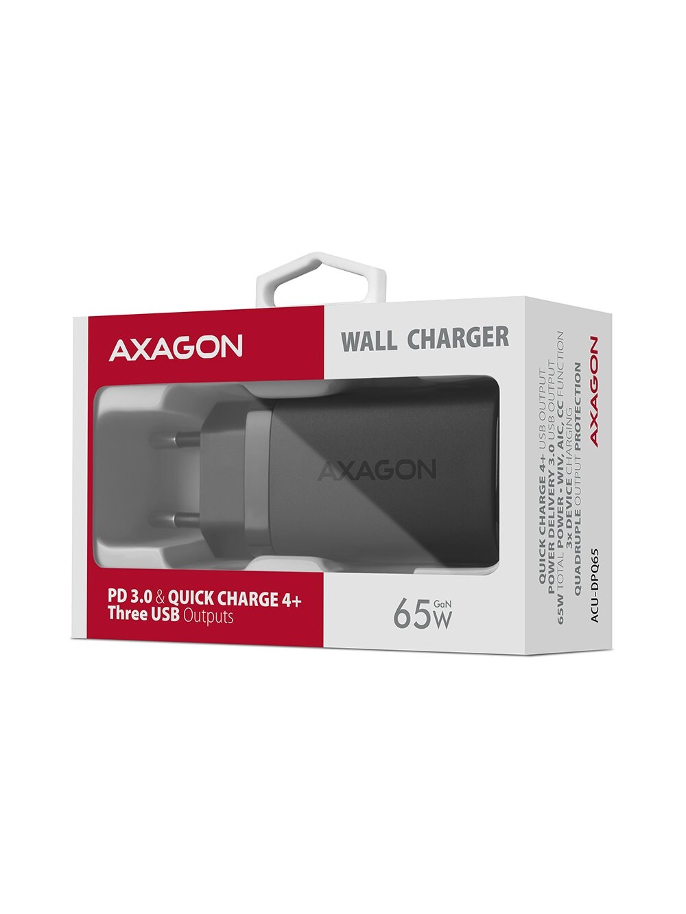 AXAGON GaN wallcharger 3x port (USB-A + 2x USB-C), 65W | ACU-DPQ65 8 AXAGON GaN wallcharger 3x port (USB-A + 2x USB-C), 65W | ACU-DPQ65 8