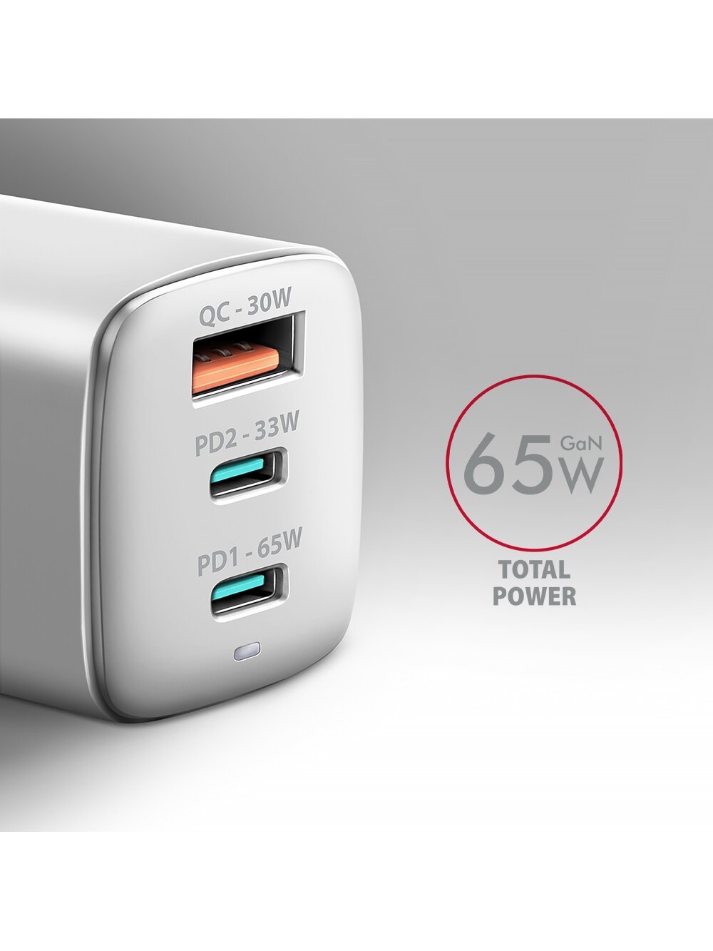 AXAGON GaN wallcharger 3x port (USB-A + 2x USB-C), PD3.0/PPS/QC4+/SFC2.0/AFC/SCP/FCP/Apple, 65W | ACU-DPQ65W 2 AXAGON GaN wallcharger 3x port (USB-A + 2x USB-C), PD3.0/PPS/QC4+/SFC2.0/AFC/SCP/FCP/Apple, 65W | ACU-DPQ65W 2