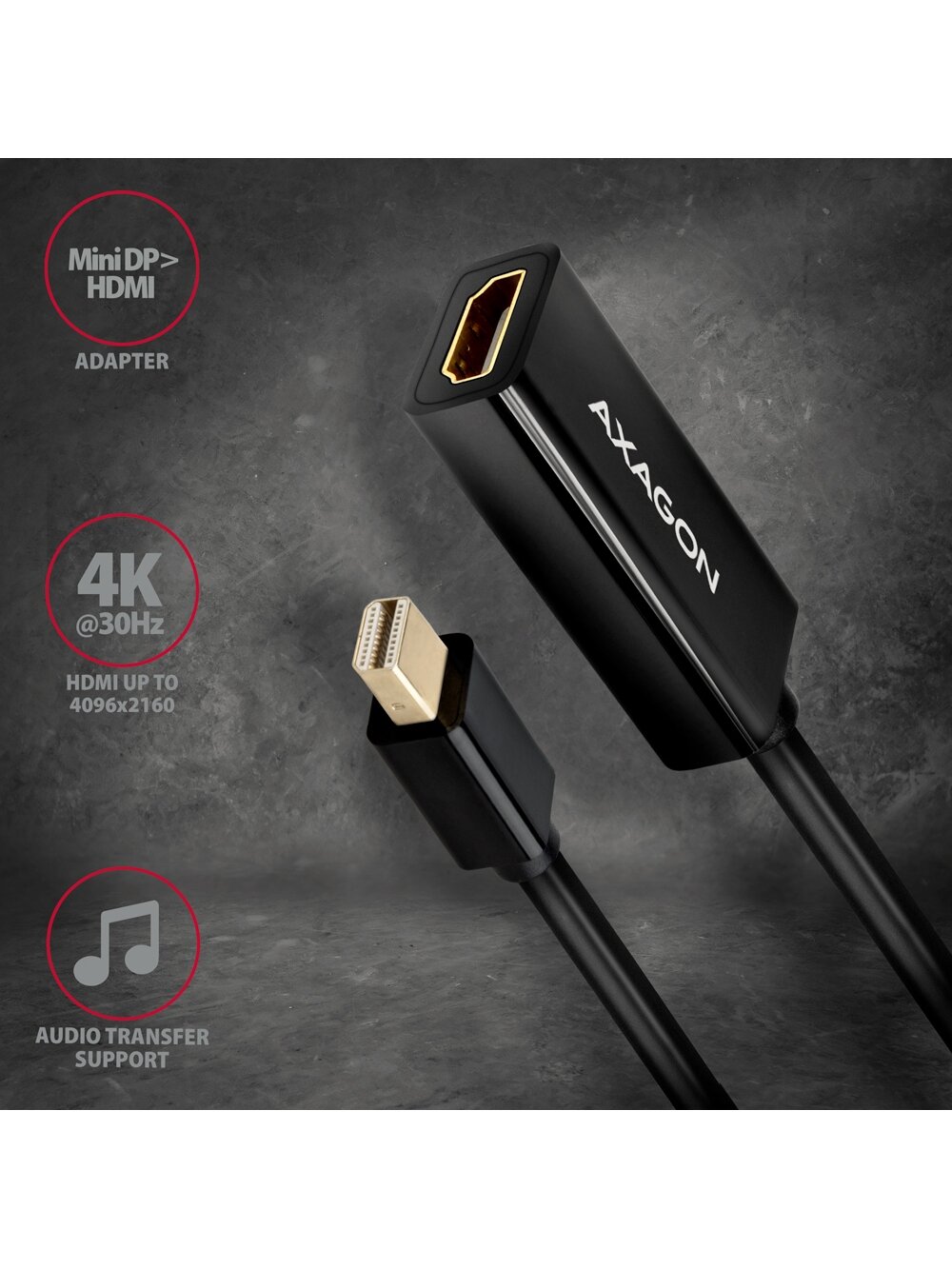 AXAGON Mini DP to HDMI adapter, 4K/30Hz | RVDM-HI14N 1 AXAGON Mini DP to HDMI adapter, 4K/30Hz | RVDM-HI14N 1