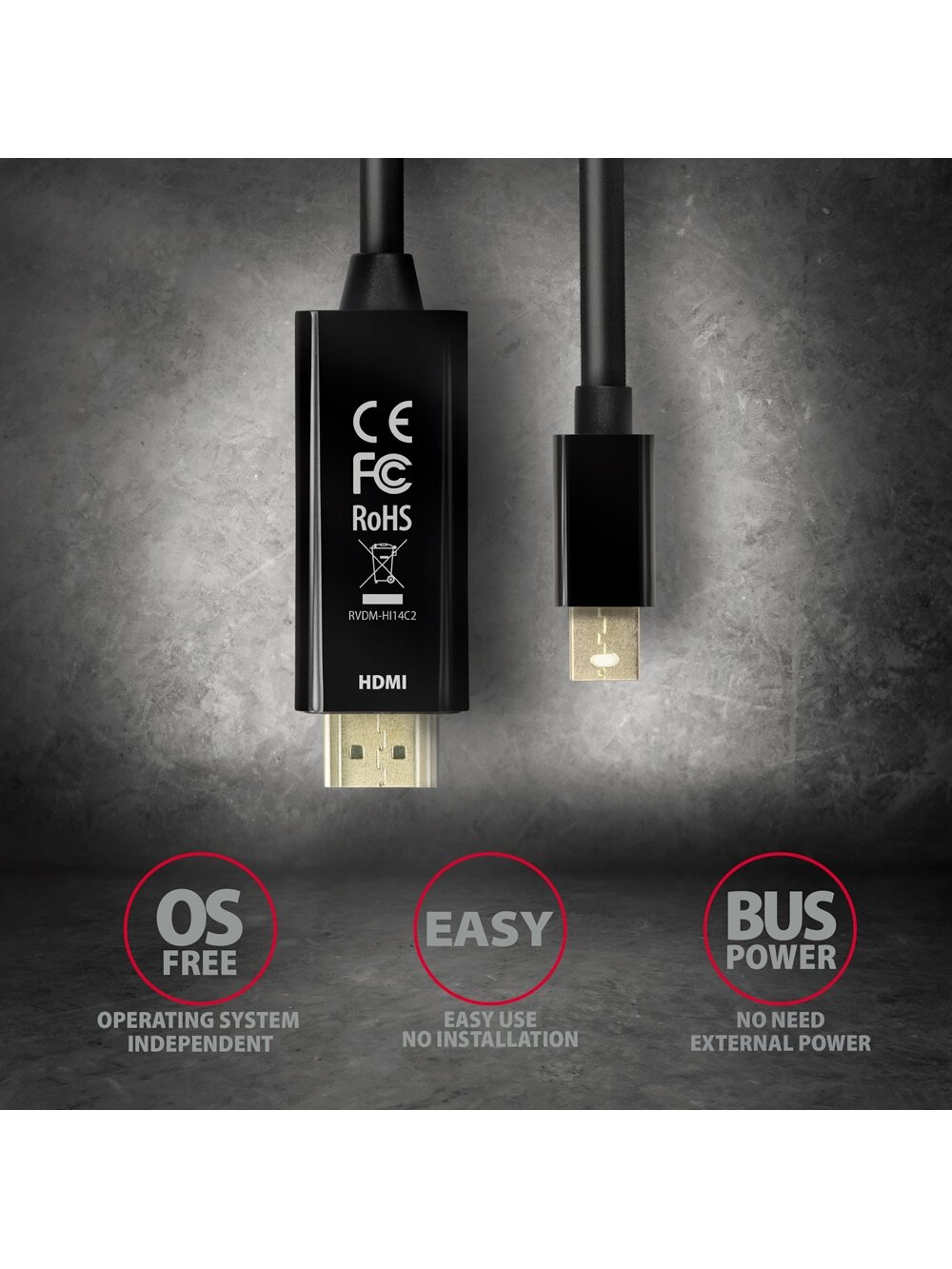 AXAGON MINI DP to HDMI cable, 1.8 m, 4K/30Hz | RVDM-HI14C2 | 1.8 m 4 AXAGON MINI DP to HDMI cable, 1.8 m, 4K/30Hz | RVDM-HI14C2 | 1.8 m 4