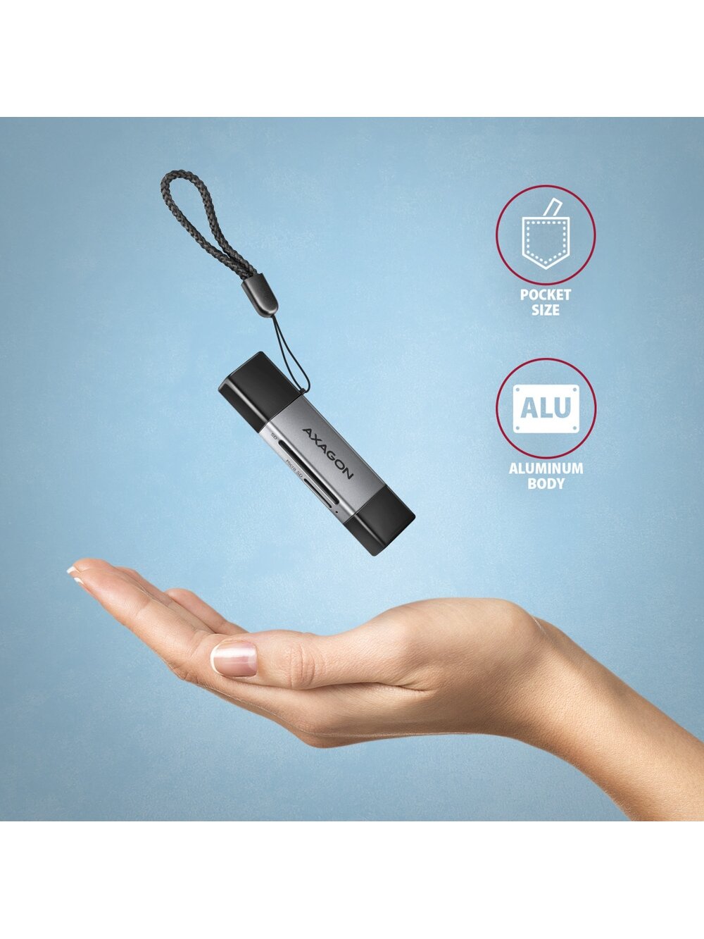 AXAGON Mobile USB 3.2 Gen 1 MINI card reader with USB-C and USB-A connectors | CRE-DAC 5 AXAGON Mobile USB 3.2 Gen 1 MINI card reader with USB-C and USB-A connectors | CRE-DAC 5