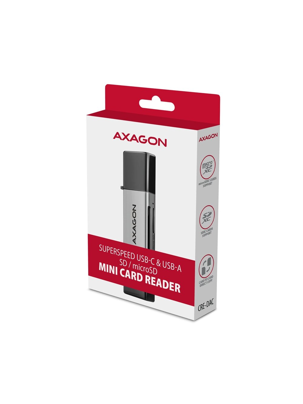 AXAGON Mobile USB 3.2 Gen 1 MINI card reader with USB-C and USB-A connectors | CRE-DAC 7 AXAGON Mobile USB 3.2 Gen 1 MINI card reader with USB-C and USB-A connectors | CRE-DAC 7