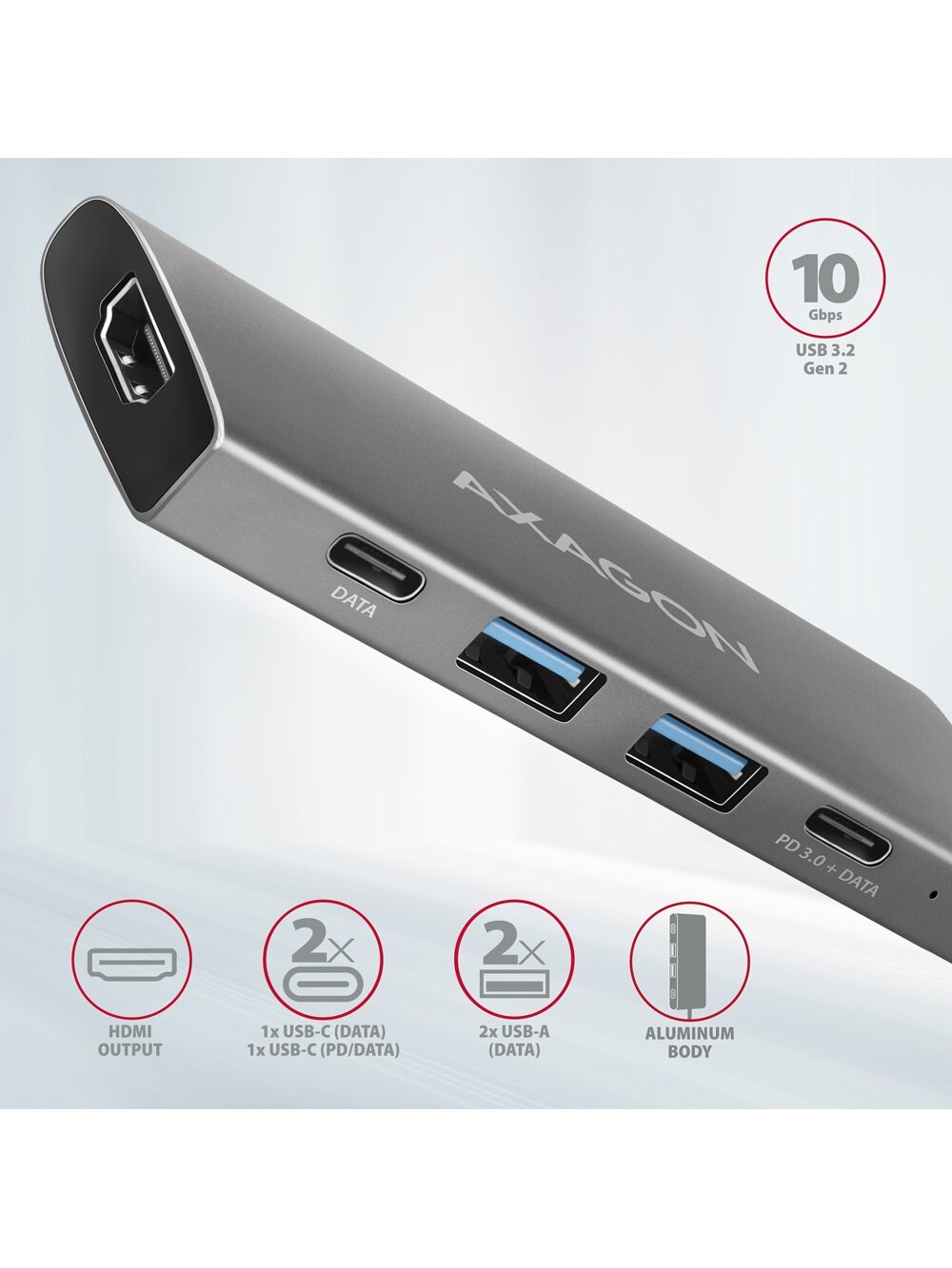 AXAGON Multi-port USB-C 10Gbps hub, 13cm | HMC-5G21 2 AXAGON Multi-port USB-C 10Gbps hub, 13cm | HMC-5G21 2