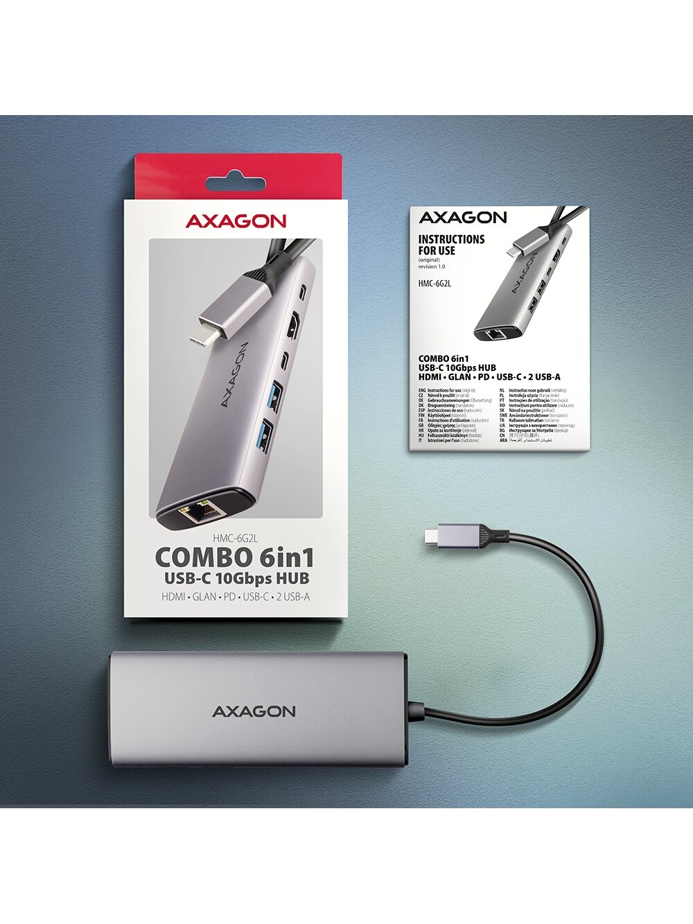 AXAGON Multi port USB-C 10Gbps hub | HMC-6G2L 7