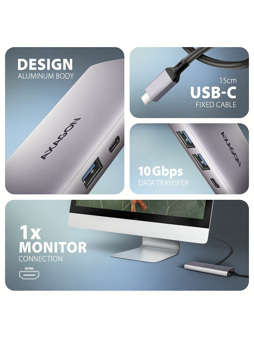 AXAGON Multi port USB-C 10Gbps hub | HMC-6G2L 2 AXAGON Multi port USB-C 10Gbps hub | HMC-6G2L 2