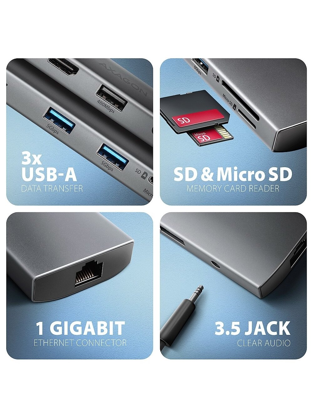 AXAGON Multi port USB-C 5Gbps hub | HMC-8HLSA 2