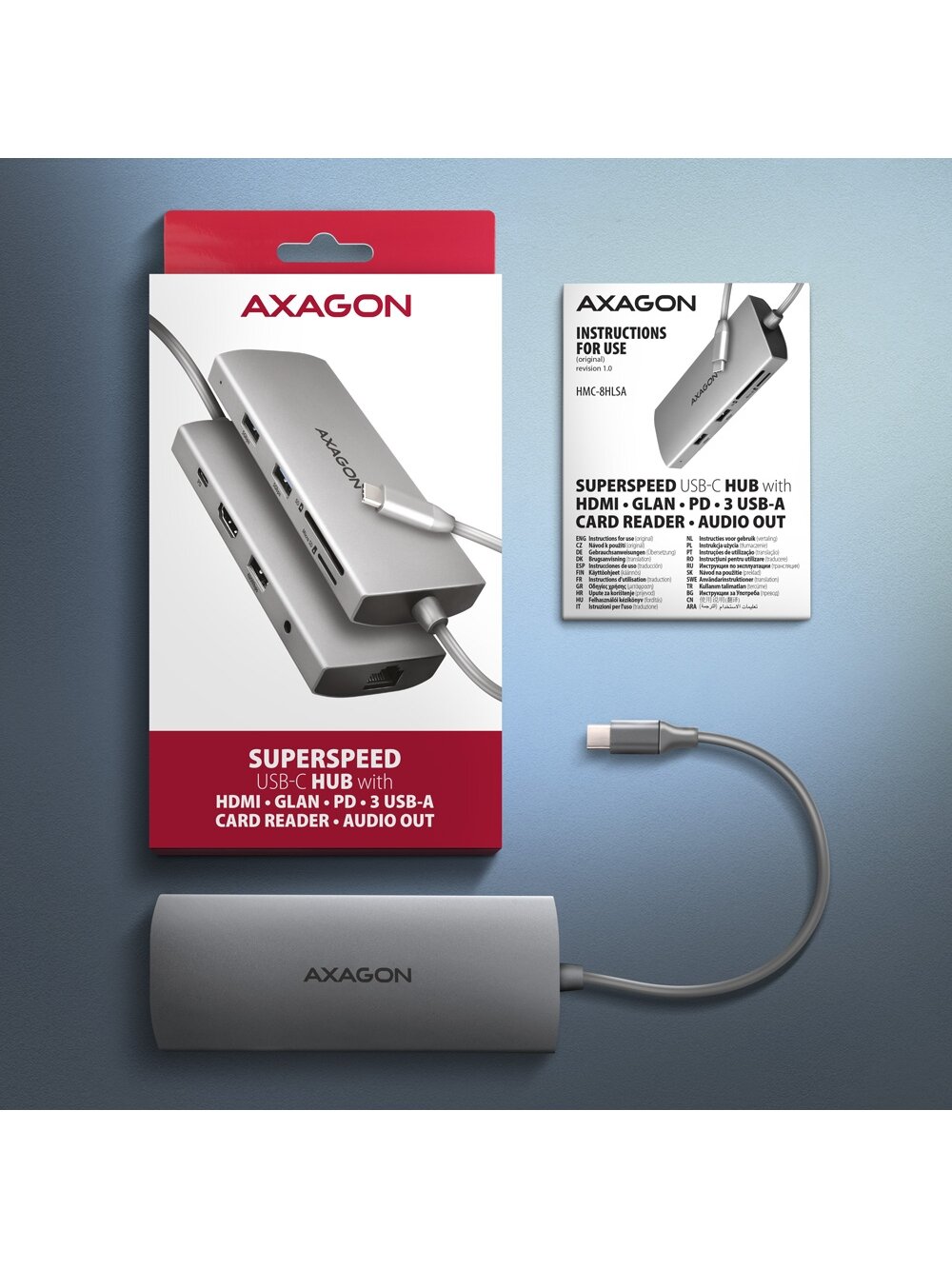 AXAGON Multi port USB-C 5Gbps hub | HMC-8HLSA 7
