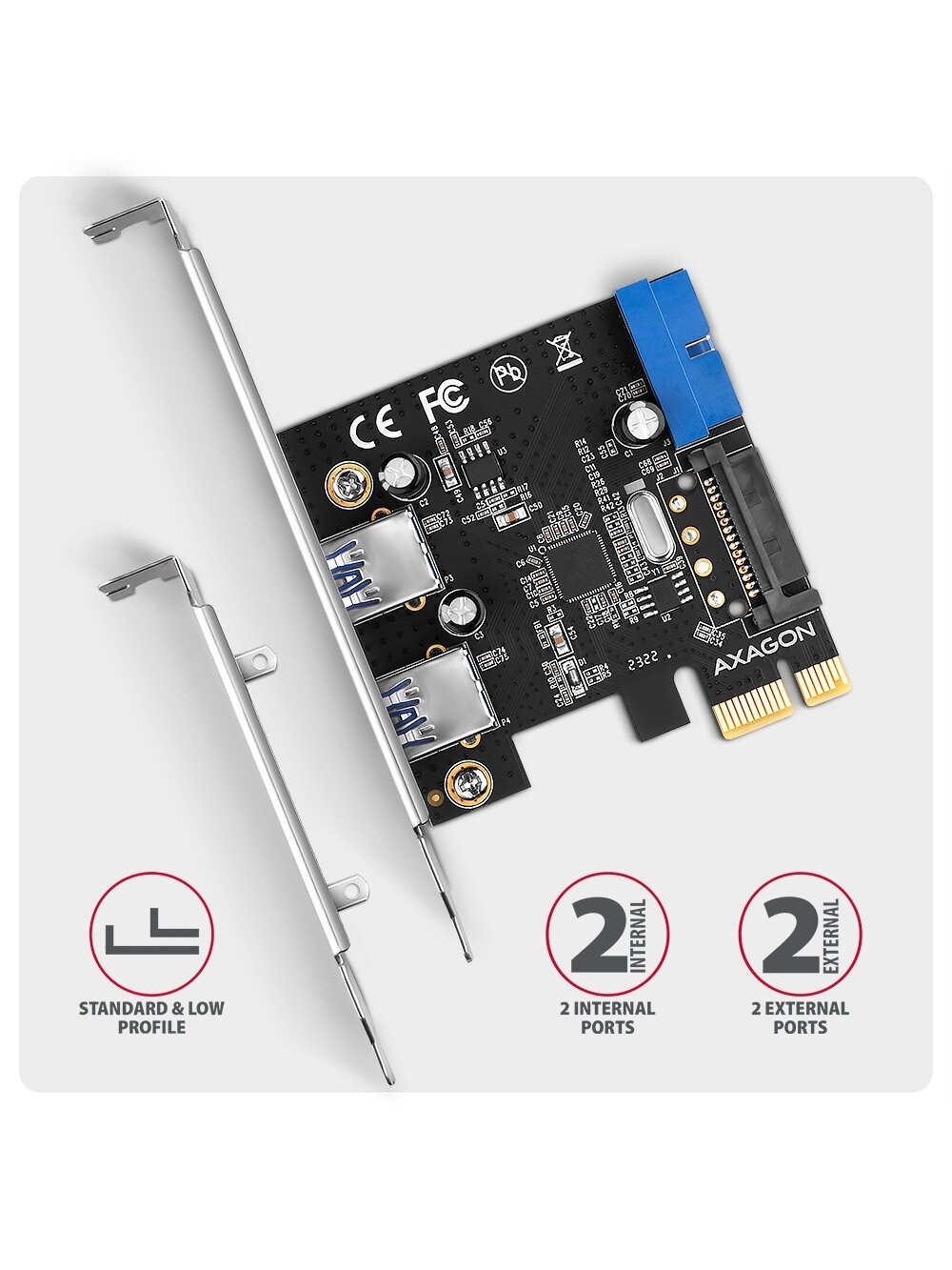 AXAGON PCI-Express card with a pair of internal and a pair of external USB 5Gbps ports | PCEU-232RS 2 AXAGON PCI-Express card with a pair of internal and a pair of external USB 5Gbps ports | PCEU-232RS 2