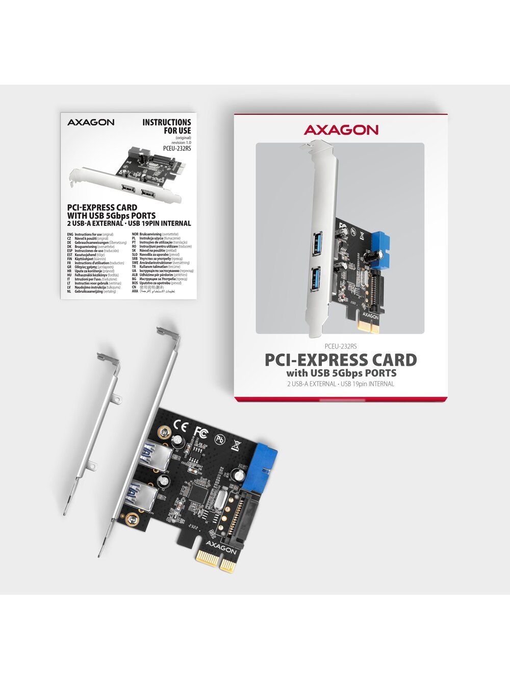AXAGON PCI-Express card with a pair of internal and a pair of external USB 5Gbps ports | PCEU-232RS 4 AXAGON PCI-Express card with a pair of internal and a pair of external USB 5Gbps ports | PCEU-232RS 4