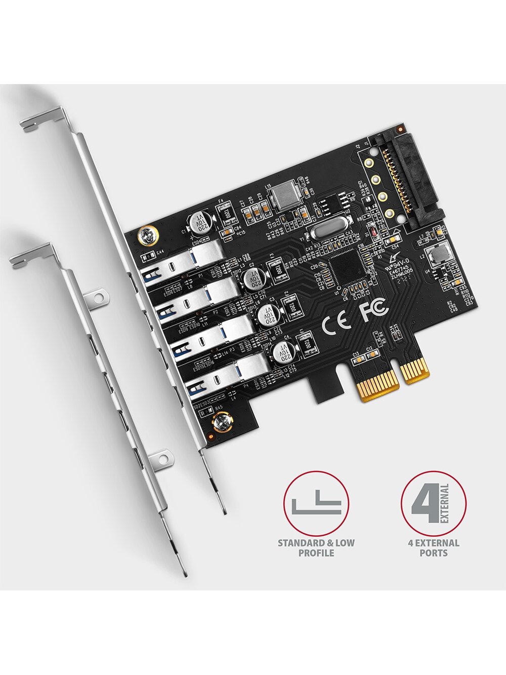 AXAGON PCI-Express card with four external USB 3.2 Gen1 ports with dual power | PCEU-43RS 2