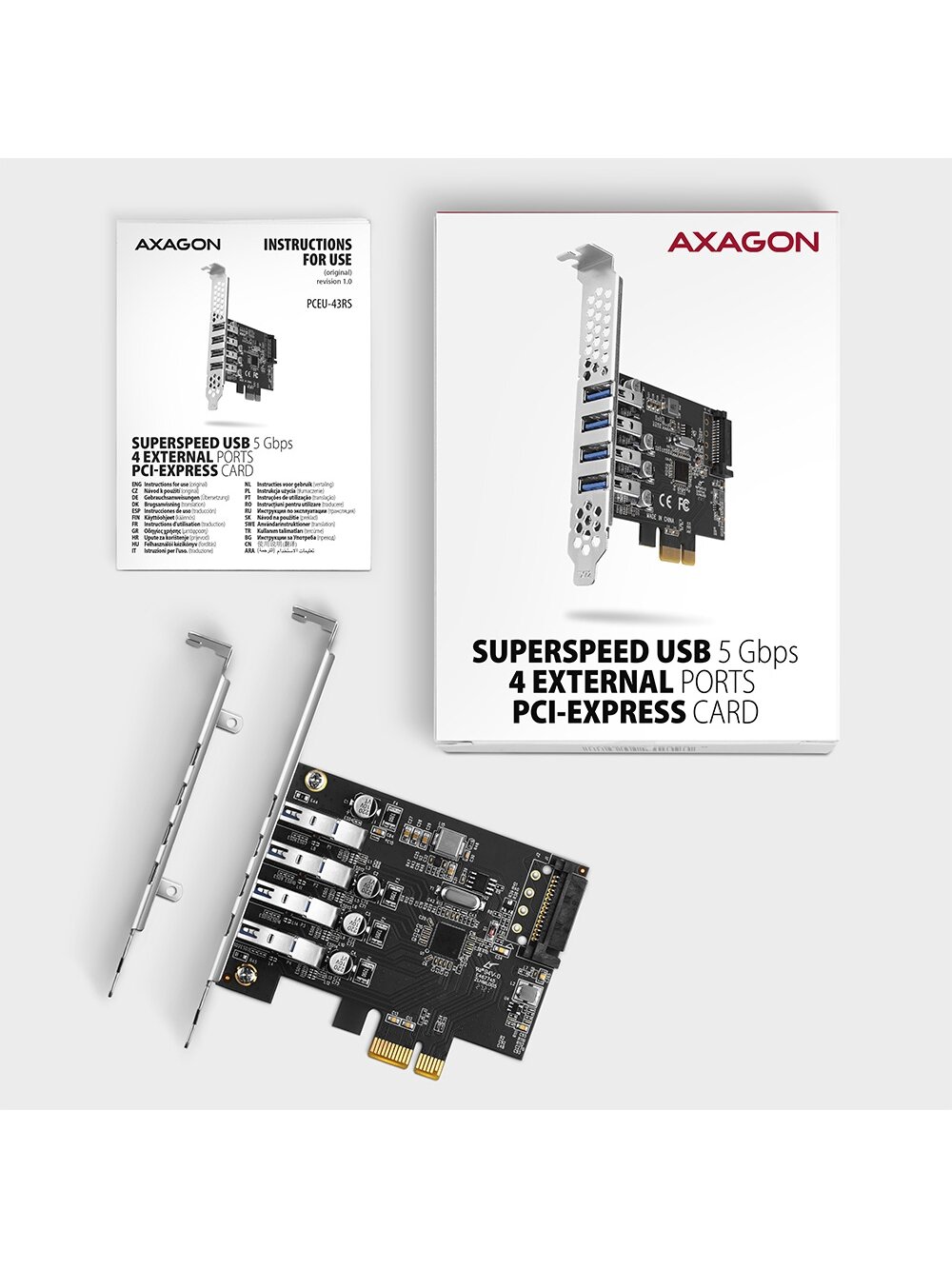 AXAGON PCI-Express card with four external USB 3.2 Gen1 ports with dual power | PCEU-43RS 4