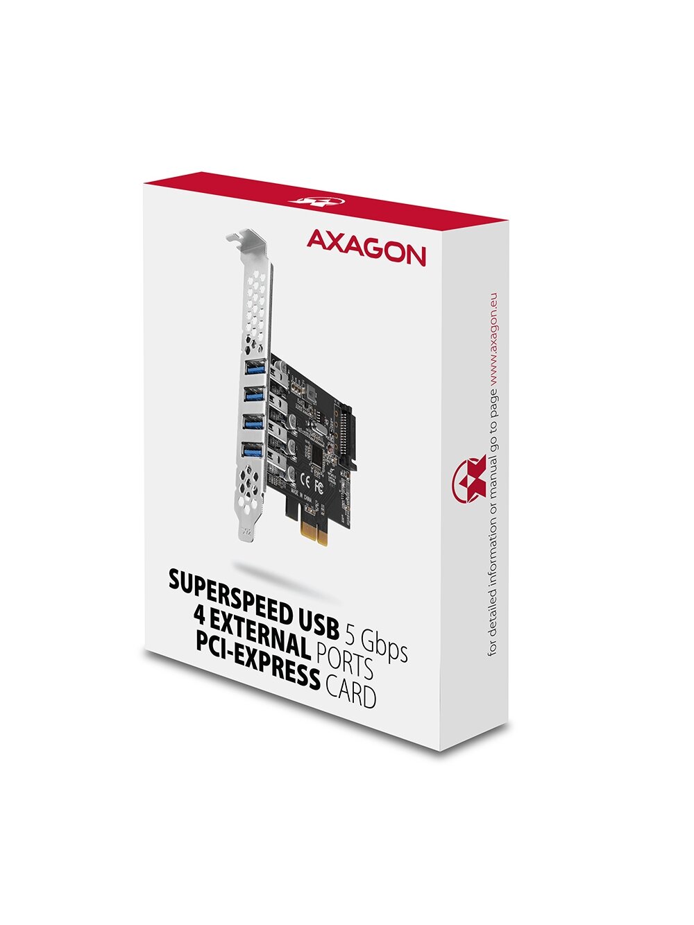AXAGON PCI-Express card with four external USB 3.2 Gen1 ports with dual power | PCEU-43RS 5
