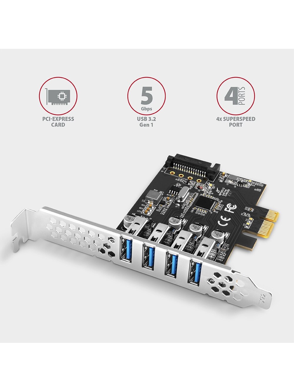 AXAGON PCI-Express card with four external USB 3.2 Gen1 ports with dual power | PCEU-43RS 1 AXAGON PCI-Express card with four external USB 3.2 Gen1 ports with dual power | PCEU-43RS 1