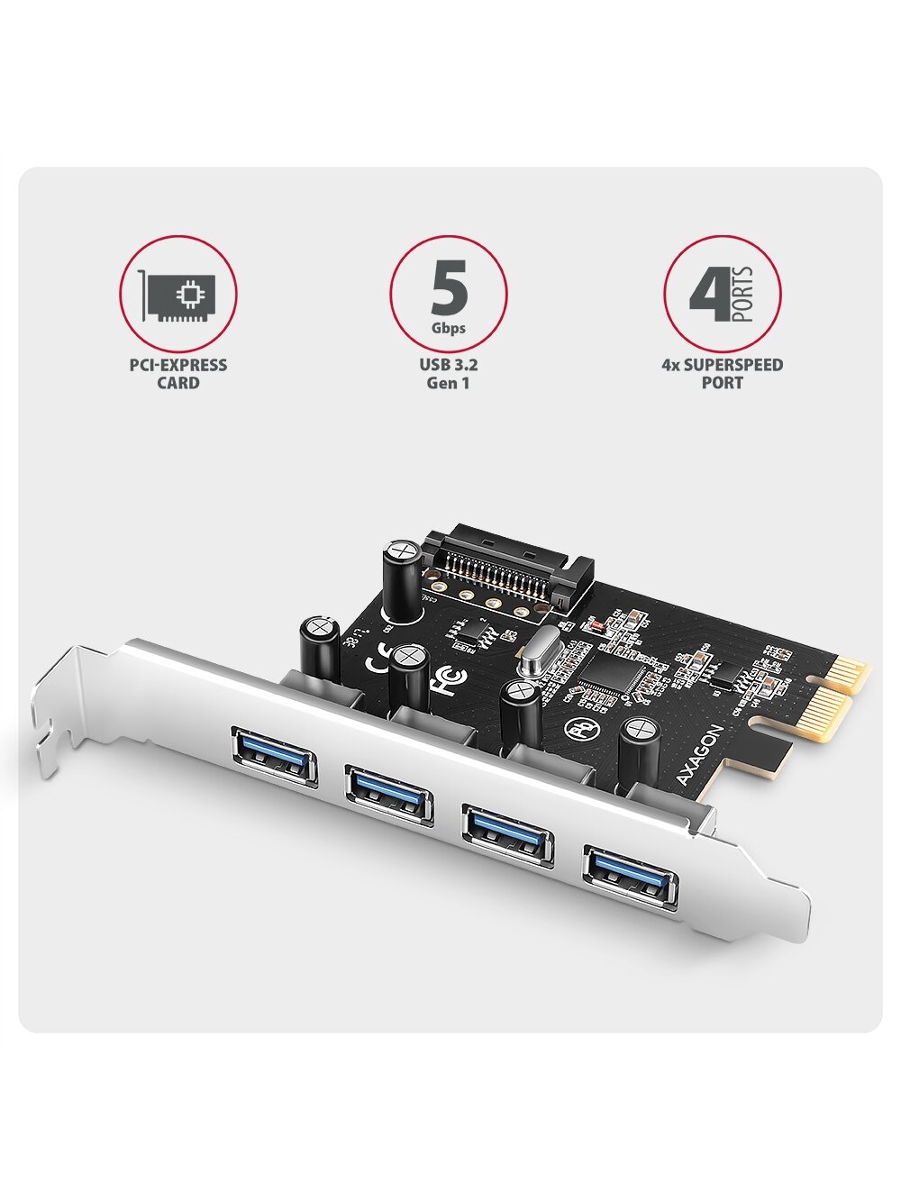AXAGON PCI-Express card with four external USB-A 5Gbps ports | PCEU-430RS 1 AXAGON PCI-Express card with four external USB-A 5Gbps ports | PCEU-430RS 1