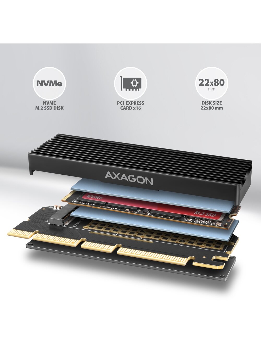 AXAGON PCI-Express x16 adapter with cooler for connecting an NVMe M.2 SSD drive to a computer | PCEM2-XS 2 AXAGON PCI-Express x16 adapter with cooler for connecting an NVMe M.2 SSD drive to a computer | PCEM2-XS 2