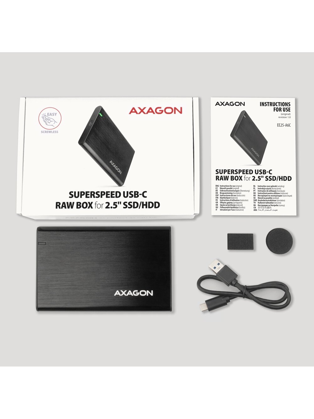 AXAGON Screwless aluminum USB 3.2 Gen 1 - SATA 6G external box for 2.5" SSD/HDD | EE25-A6C 7 AXAGON Screwless aluminum USB 3.2 Gen 1 - SATA 6G external box for 2.5" SSD/HDD | EE25-A6C 7