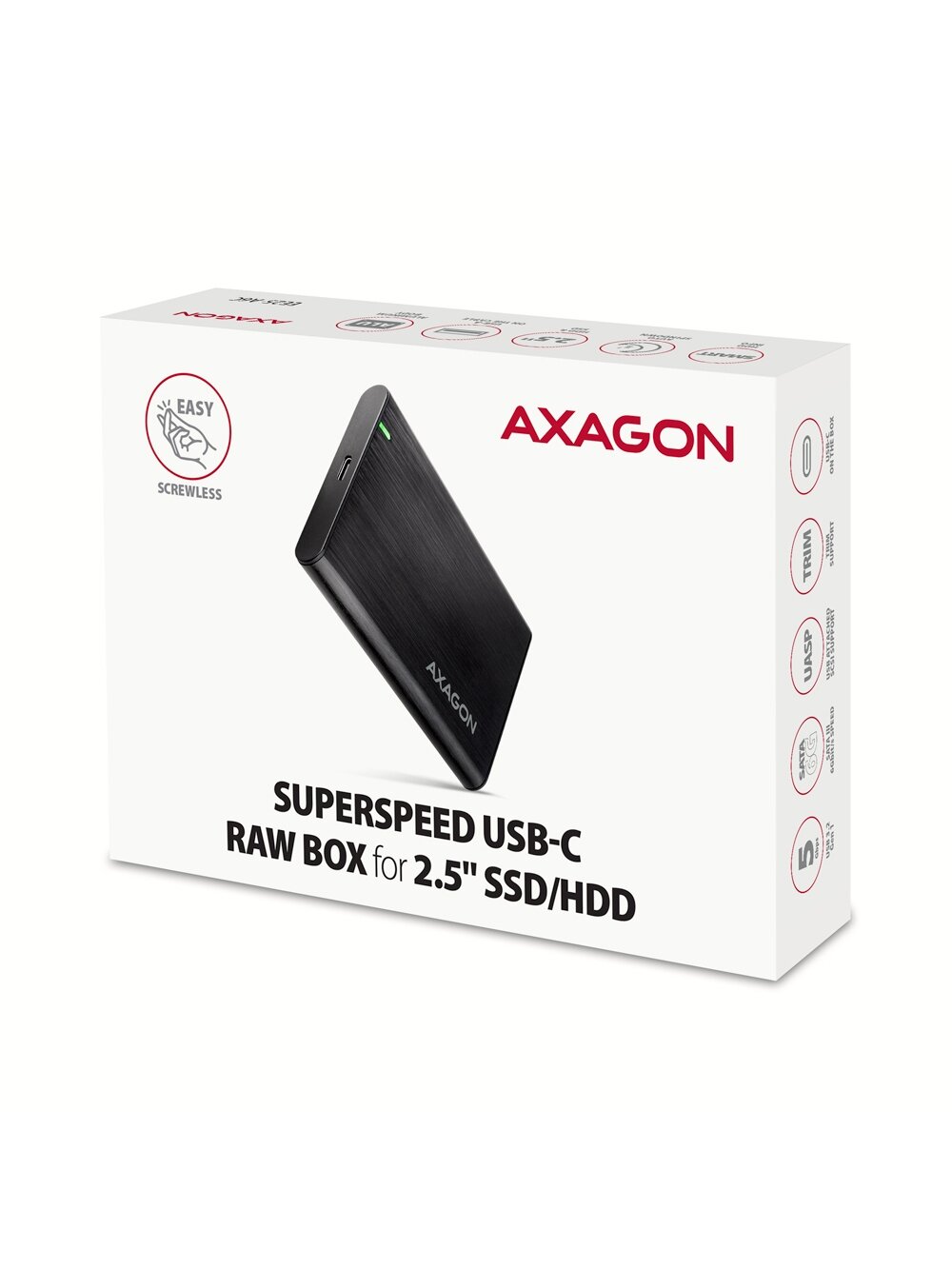 AXAGON Screwless aluminum USB 3.2 Gen 1 - SATA 6G external box for 2.5" SSD/HDD | EE25-A6C 8 AXAGON Screwless aluminum USB 3.2 Gen 1 - SATA 6G external box for 2.5" SSD/HDD | EE25-A6C 8