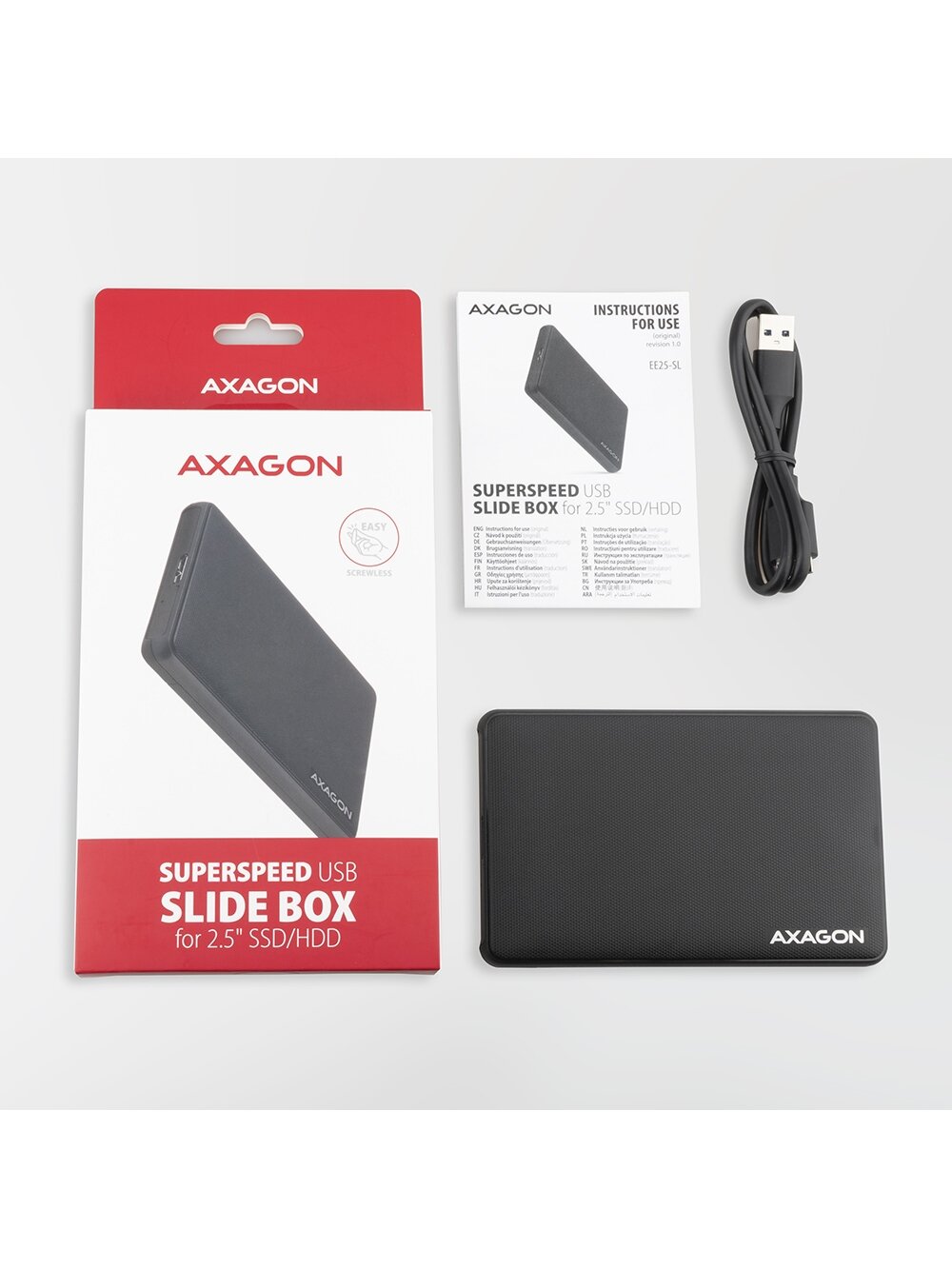 AXAGON Screwless USB 3.2 Gen 1 - SATA 6G external box for 2.5" SSD/HDD | EE25-SL 6 AXAGON Screwless USB 3.2 Gen 1 - SATA 6G external box for 2.5" SSD/HDD | EE25-SL 6