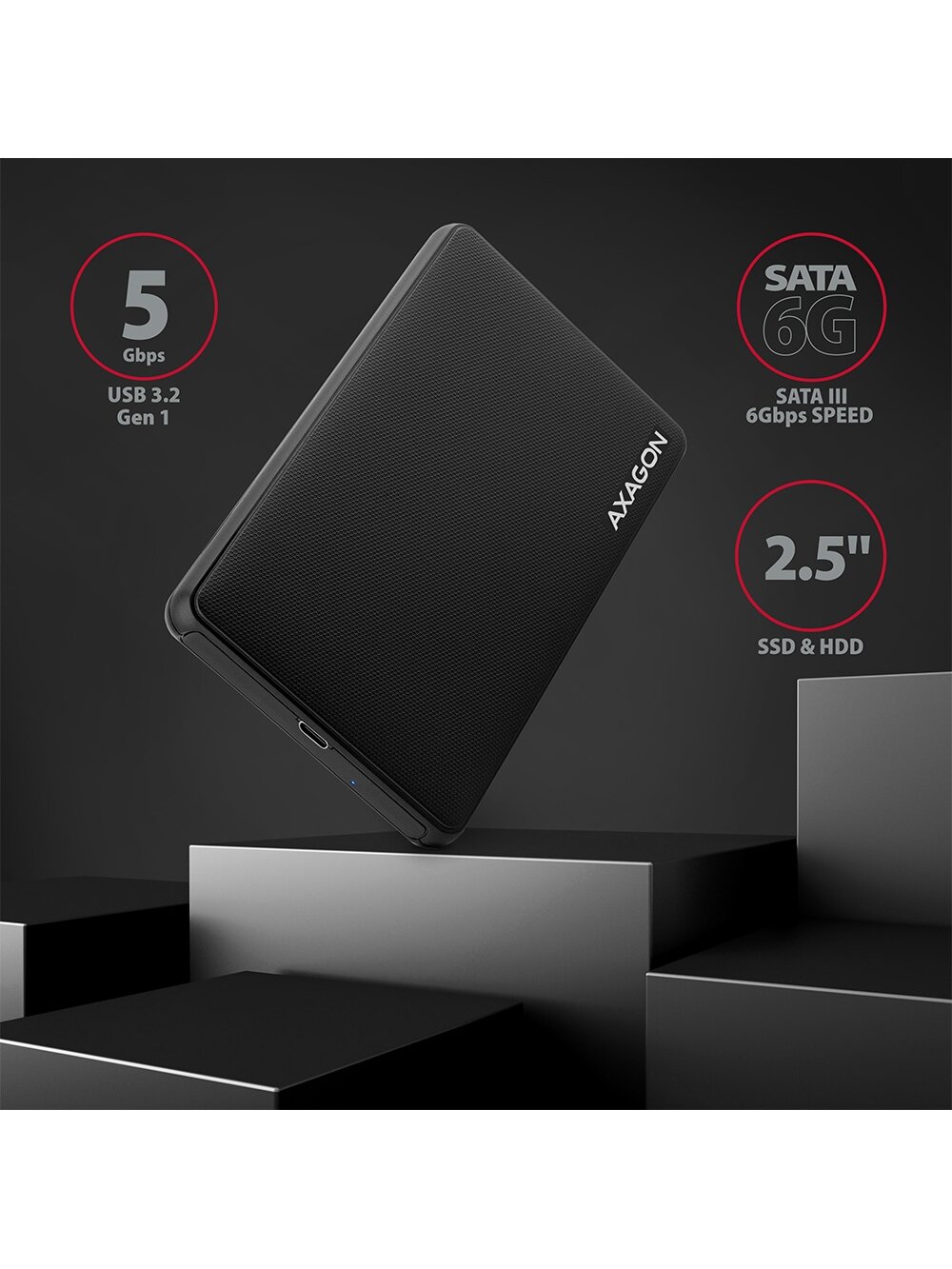 AXAGON Screwless USB 3.2 Gen 1 - SATA 6G external box for 2.5" SSD/HDD | EE25-SLC 1