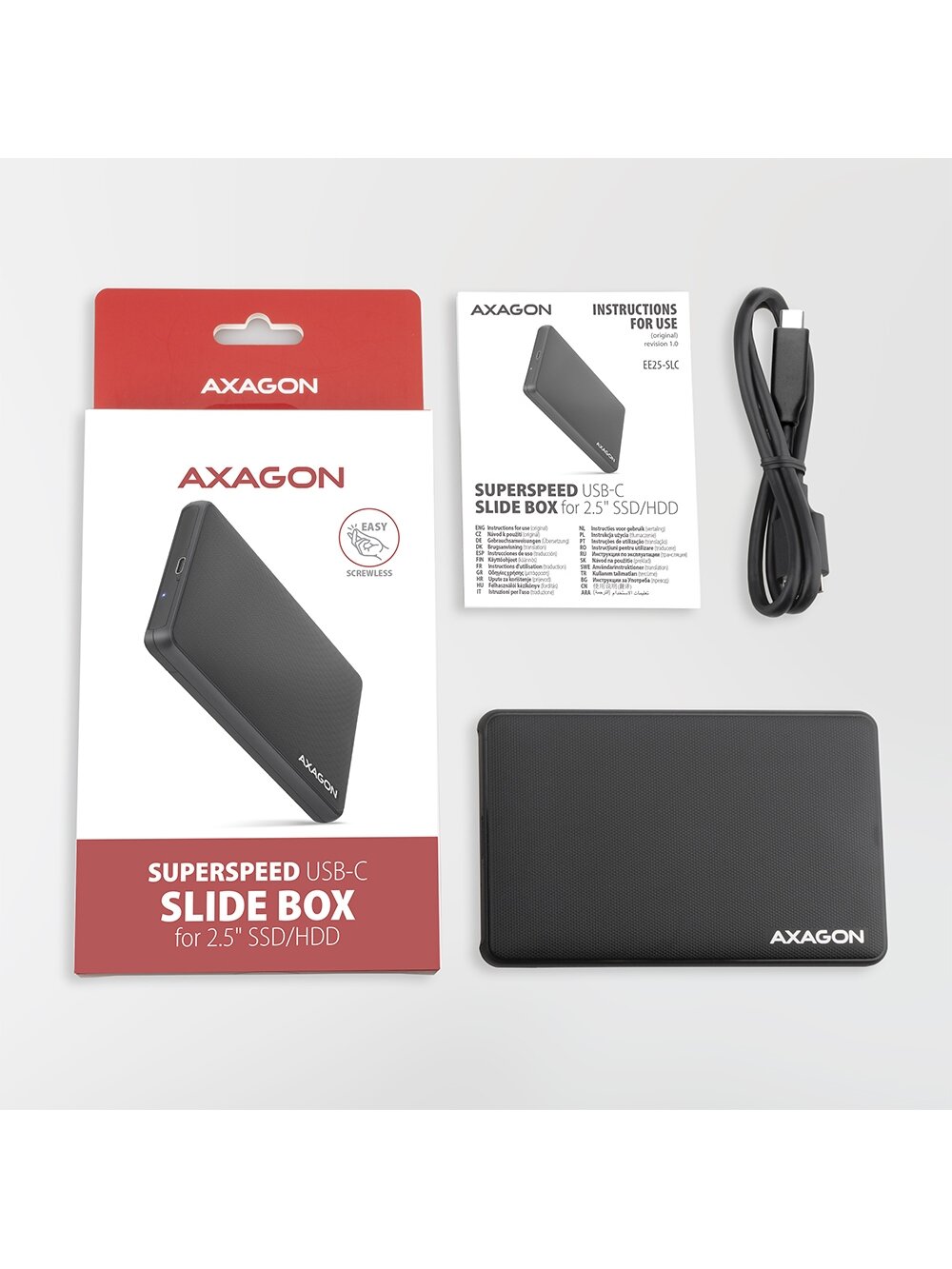 AXAGON Screwless USB 3.2 Gen 1 - SATA 6G external box for 2.5" SSD/HDD | EE25-SLC 6