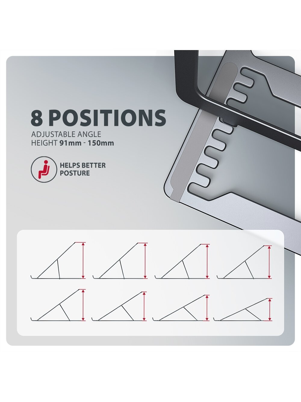 AXAGON STND-LAG stand for laptops and tablets | Adjustable Height, Angle | 10-17.3 " | Maximum weight (capacity) 20 kg | Grey 2 AXAGON STND-LAG stand for laptops and tablets | Adjustable Height, Angle | 10-17.3 " | Maximum weight (capacity) 20 kg | Grey 2