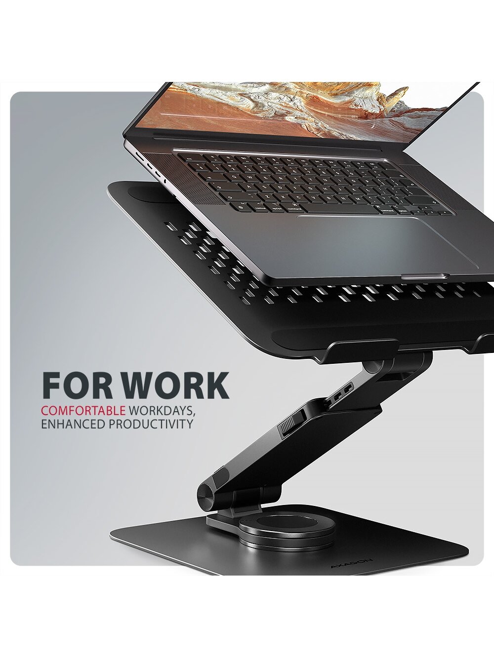 AXAGON STND-LRB stand with 360° rotation for laptops and tablets | Adjustable Height, Angle | 10-17.3 " | Maximum weight (capacity) 5 kg | Black 8 AXAGON STND-LRB stand with 360° rotation for laptops and tablets | Adjustable Height, Angle | 10-17.3 " | Maximum weight (capacity) 5 kg | Black 8