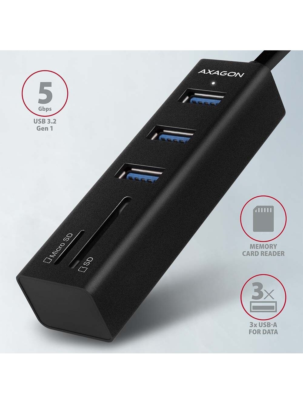 AXAGON SuperSpeed USB-A Hub and Card Reader | HMA-CR3A 1 AXAGON SuperSpeed USB-A Hub and Card Reader | HMA-CR3A 1