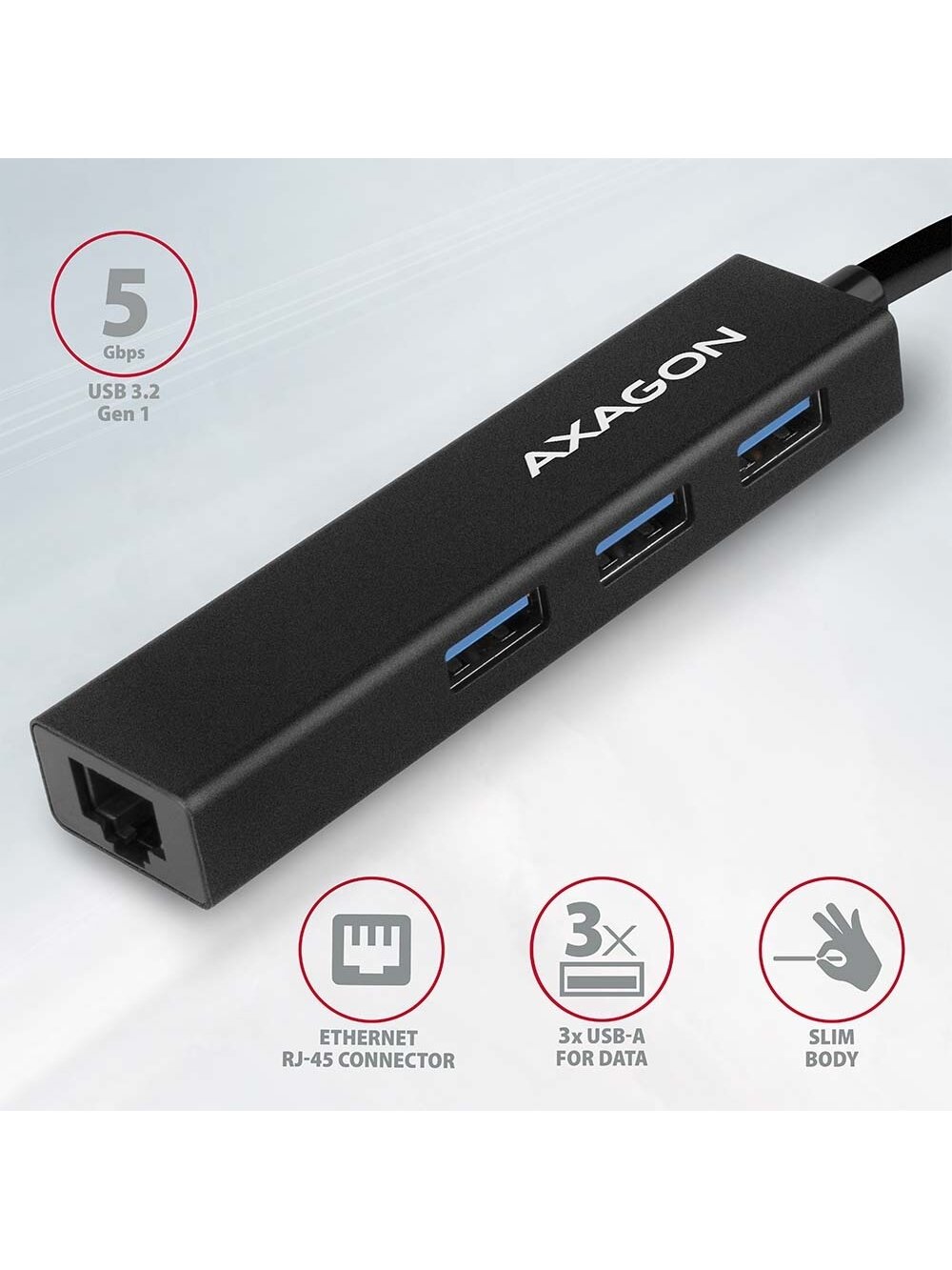 AXAGON SuperSpeed USB-A Hub and Gigabit LAN | HMA-GL3A 1 AXAGON SuperSpeed USB-A Hub and Gigabit LAN | HMA-GL3A 1