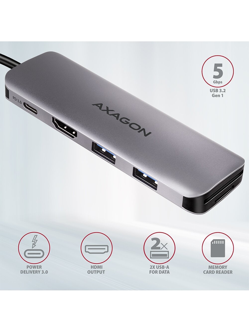 AXAGON SuperSpeed USB-C COMBO 5in1 Hub | HMC-5 1 AXAGON SuperSpeed USB-C COMBO 5in1 Hub | HMC-5 1