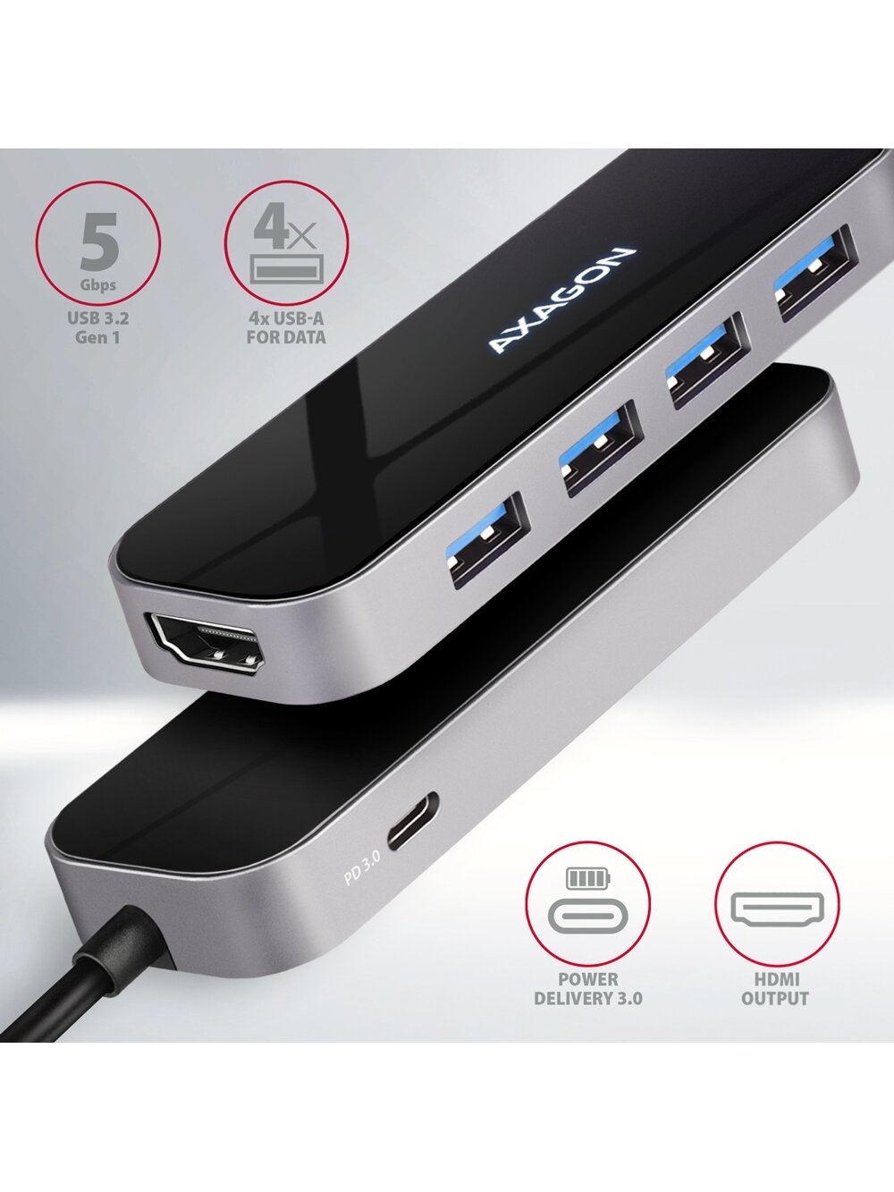 AXAGON SuperSpeed USB-C Combo 6in1 Hub | HMC-6H4A 1