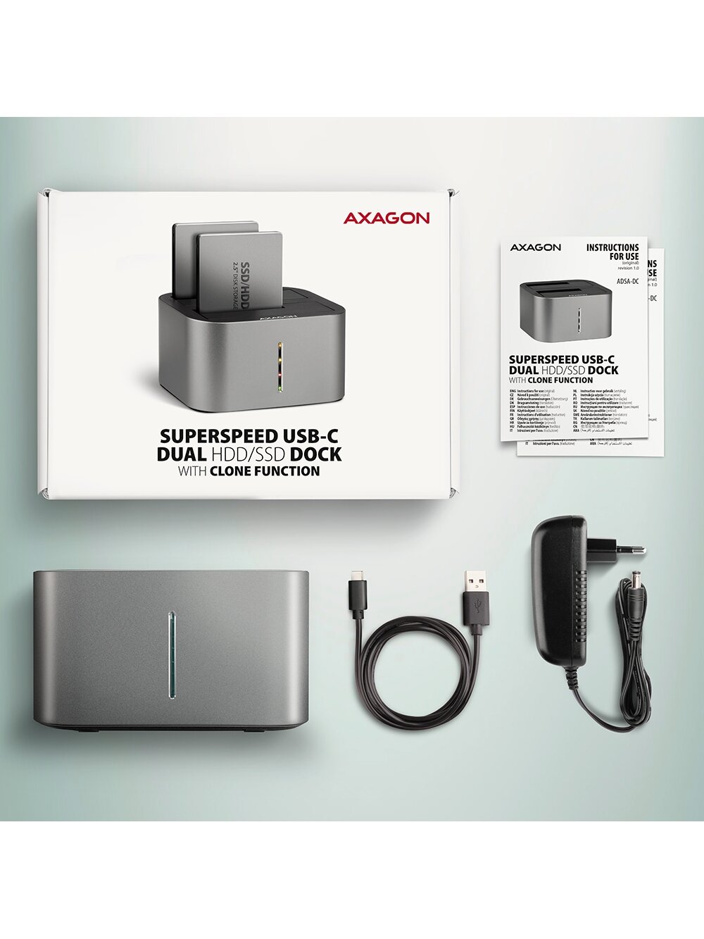 AXAGON | SuperSpeed USB DUAL 2.5"/3.5" HDD/SSD DUAL dock | ADSA-DC 8 AXAGON | SuperSpeed USB DUAL 2.5"/3.5" HDD/SSD DUAL dock | ADSA-DC 8