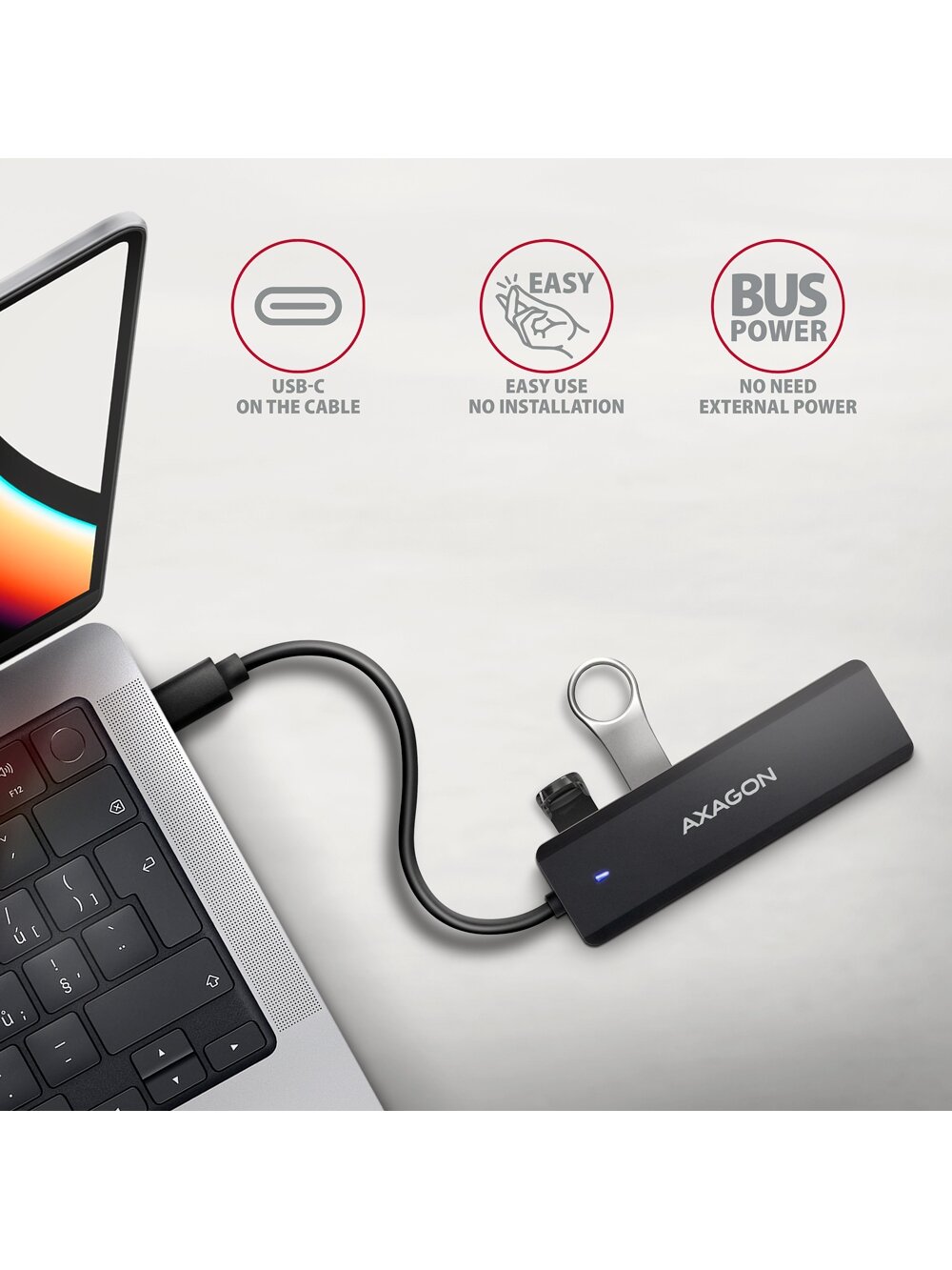 AXAGON Travel four-port USB-C 5Gbps hub | HUE-C1C 2 AXAGON Travel four-port USB-C 5Gbps hub | HUE-C1C 2
