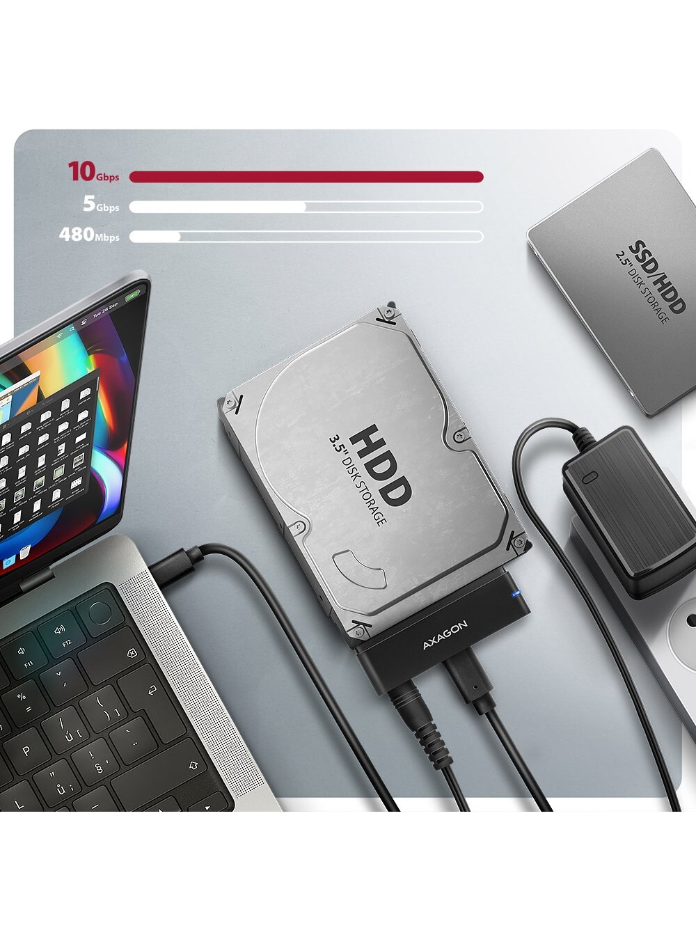 AXAGON USB-C 10Gbps FAST PORT X adapter for 2.5"/3.5" SSD/HDD | ADSA-FPX 1 AXAGON USB-C 10Gbps FAST PORT X adapter for 2.5"/3.5" SSD/HDD | ADSA-FPX 1