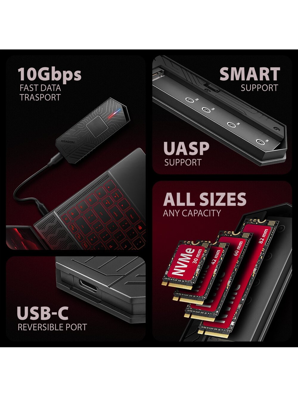 AXAGON USB-C 10Gbps - M.2 NVMe and SATA SSD GAME M.2 box | EEM2-GAM 5 AXAGON USB-C 10Gbps - M.2 NVMe and SATA SSD GAME M.2 box | EEM2-GAM 5