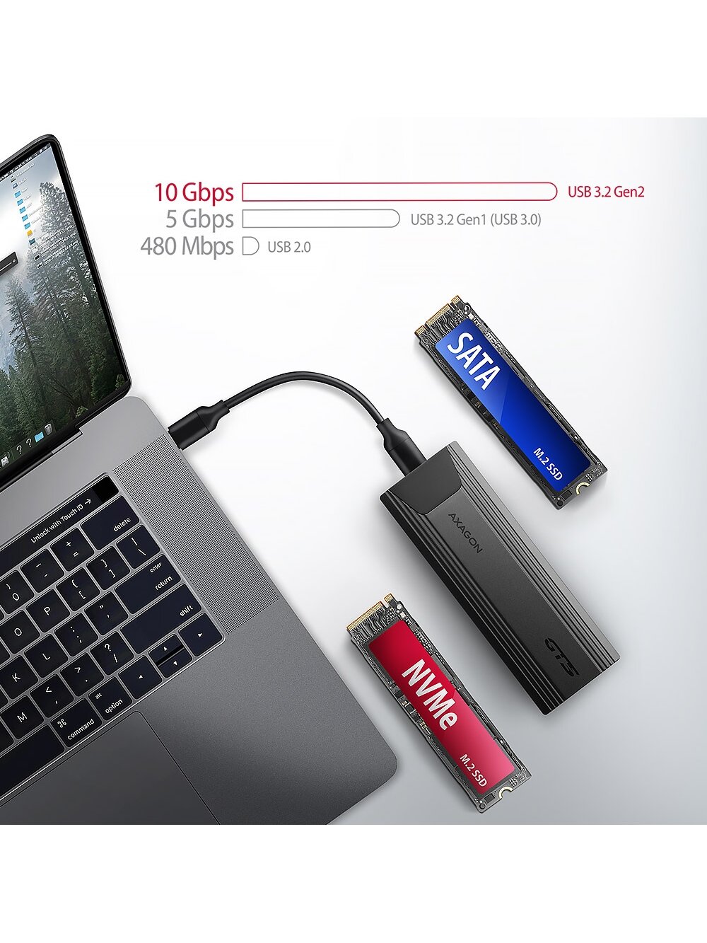 AXAGON USB-C 10Gbps - M.2 NVMe and SATA SSD THIN SCREWLESS box | EEM2-GTS2 3 AXAGON USB-C 10Gbps - M.2 NVMe and SATA SSD THIN SCREWLESS box | EEM2-GTS2 3