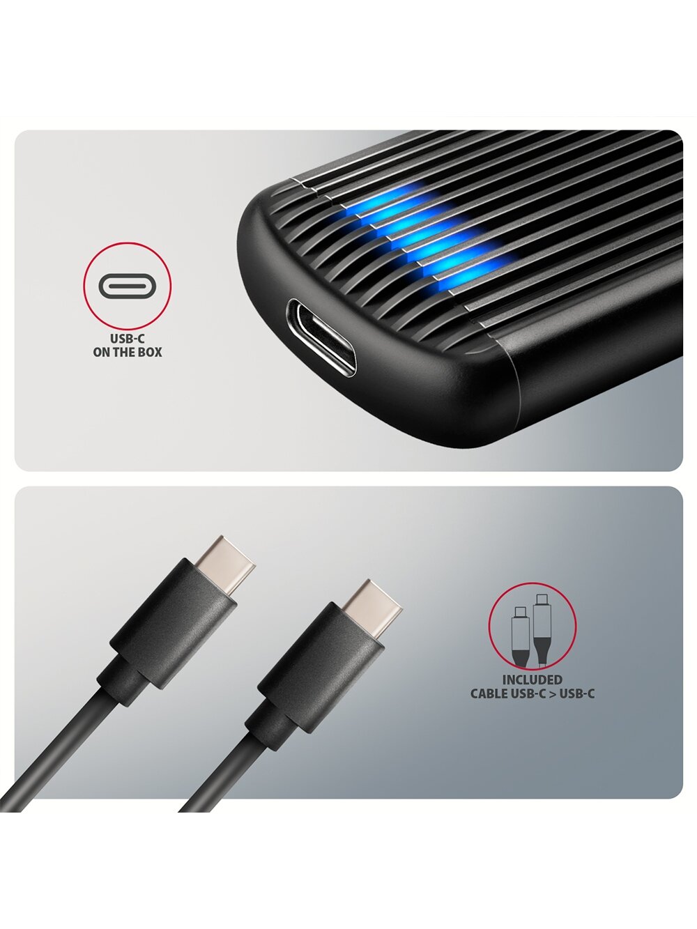 AXAGON USB-C 10Gbps M.2 NVMe SSD Enclosure, Screwless, RIBBED Aluminum | EEM2-SC 6 AXAGON USB-C 10Gbps M.2 NVMe SSD Enclosure, Screwless, RIBBED Aluminum | EEM2-SC 6