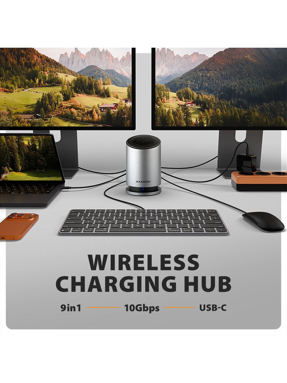 AXAGON USB-C 10Gbps Wireless Charging 9in1 hub | HMC-WL9 3