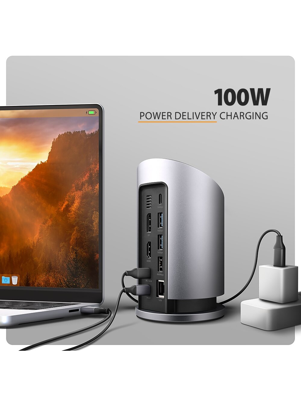 AXAGON USB-C 10Gbps Wireless Charging 9in1 hub | HMC-WL9 5