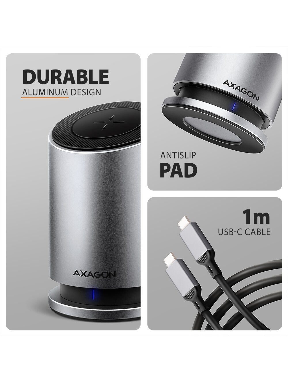AXAGON USB-C 10Gbps Wireless Charging 9in1 hub | HMC-WL9 6 AXAGON USB-C 10Gbps Wireless Charging 9in1 hub | HMC-WL9 6