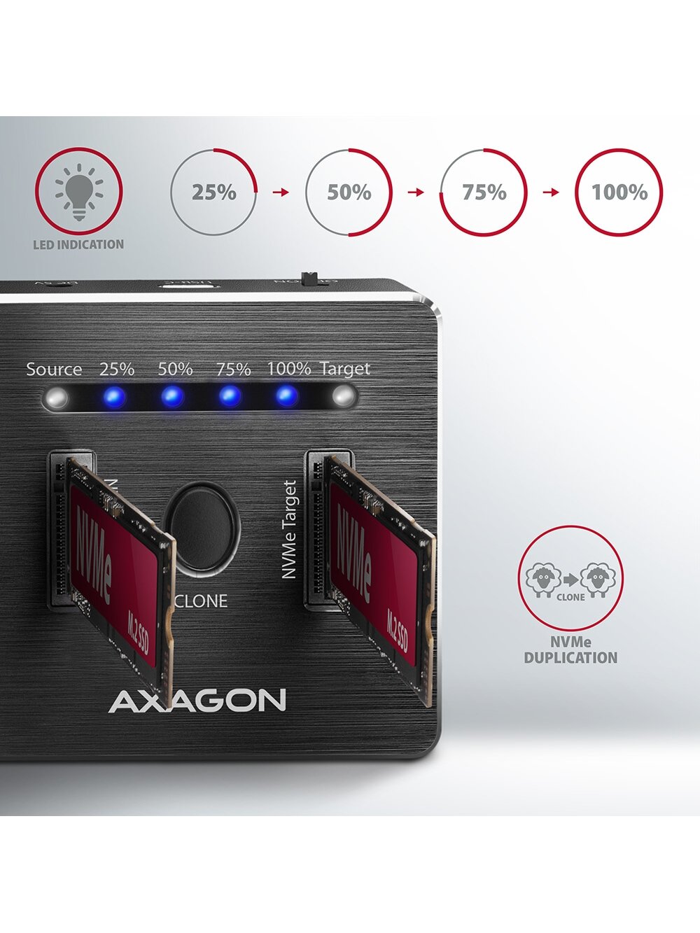 AXAGON | USB-C 3.2 Gen2 - 2x NVMe CLONE DUAL SDD Dock Station | ADSA-M2C 2 AXAGON | USB-C 3.2 Gen2 - 2x NVMe CLONE DUAL SDD Dock Station | ADSA-M2C 2