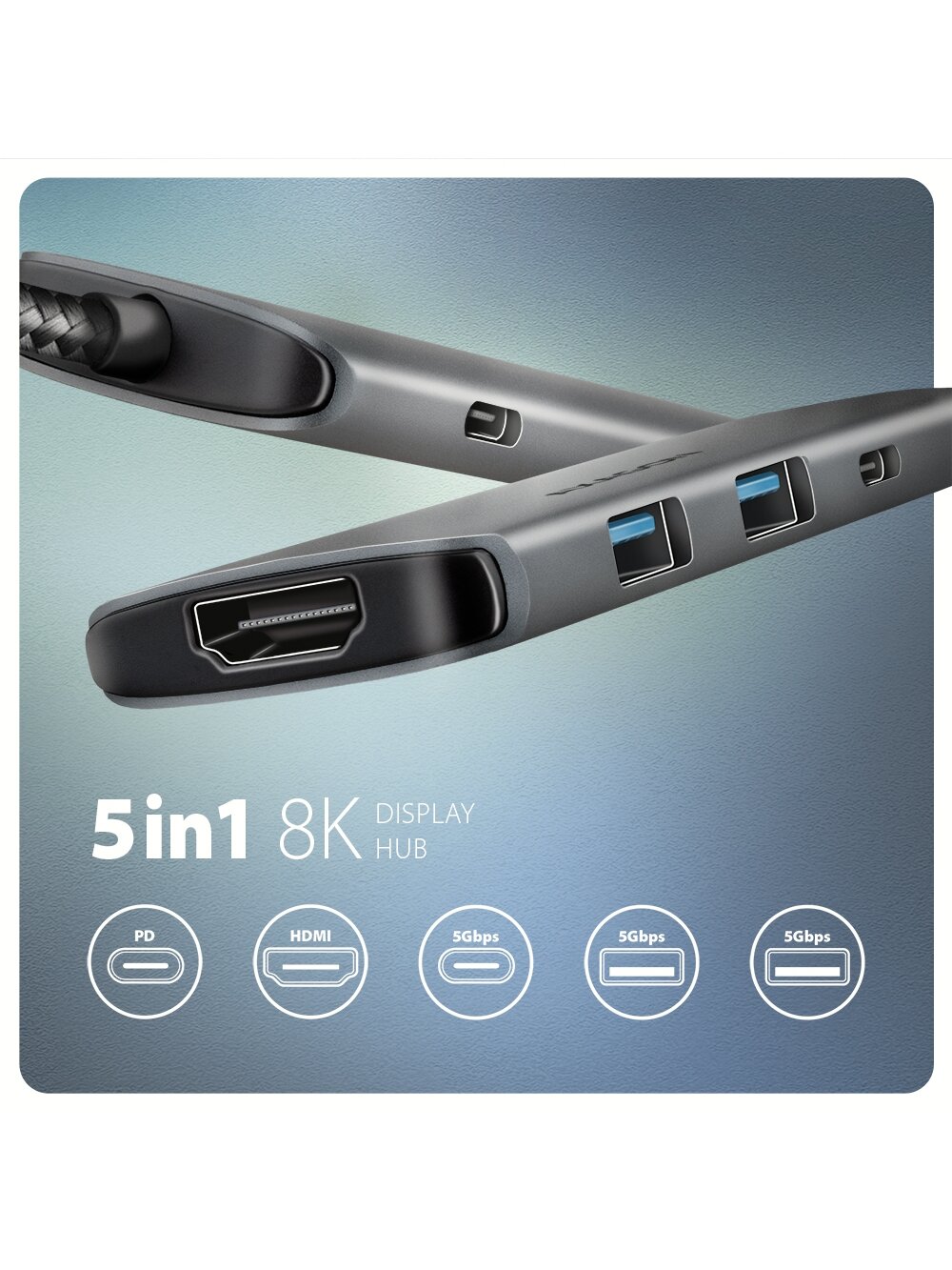 AXAGON USB-C 5Gbps 5in1 8K Hub | HMC-5H8K 1