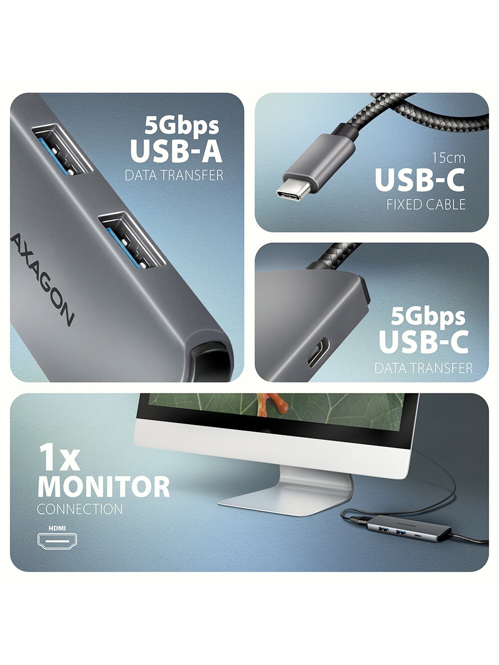 AXAGON USB-C 5Gbps 5in1 8K Hub | HMC-5H8K 2 AXAGON USB-C 5Gbps 5in1 8K Hub | HMC-5H8K 2