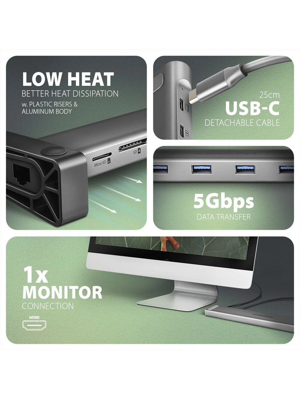 AXAGON USB-C 5Gbps LONGER 9in1 hub | HMC-10HLS 2 AXAGON USB-C 5Gbps LONGER 9in1 hub | HMC-10HLS 2