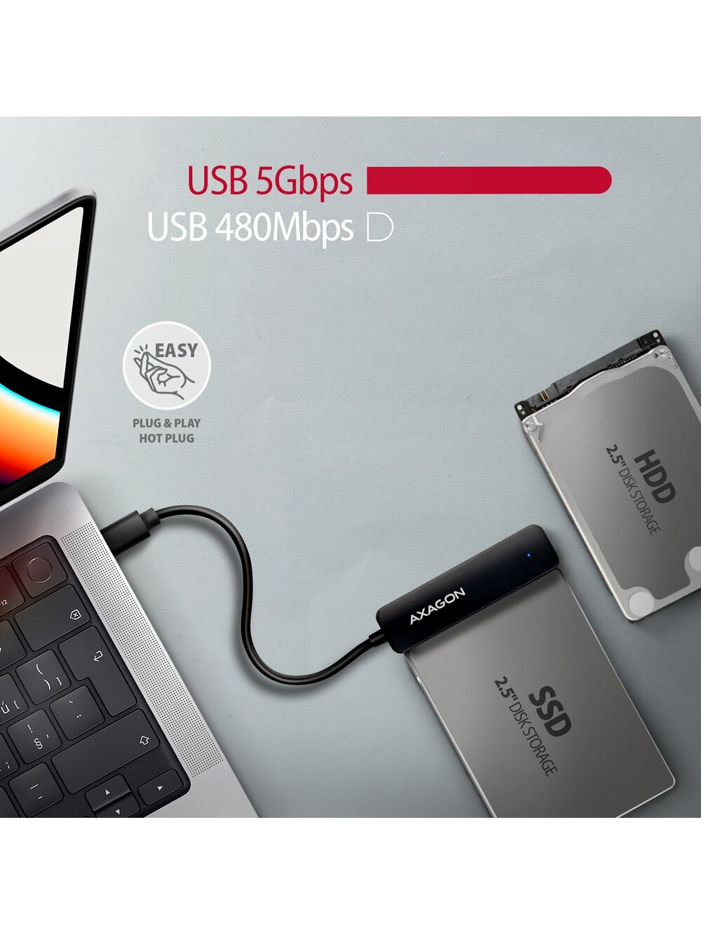 AXAGON USB-C 5Gbps - SATA 6G, 2.5" SSD/HDD SLIM Adapter | ADSA-FP2C 2 AXAGON USB-C 5Gbps - SATA 6G, 2.5" SSD/HDD SLIM Adapter | ADSA-FP2C 2