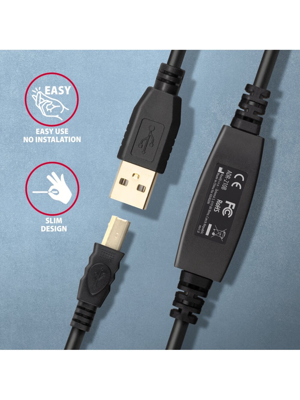 AXAGON | USB repeater cable, 10 m | ADR-210B | USB Type A - USB Type B 2 AXAGON | USB repeater cable, 10 m | ADR-210B | USB Type A - USB Type B 2